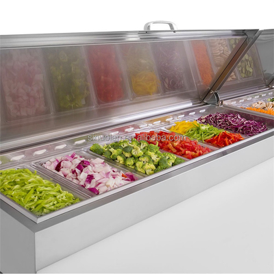 Commercial Countertop Stainless Steel Salad Chiller Display Prep Table Top Display Refrigerator Salad Bar Showcase With CE