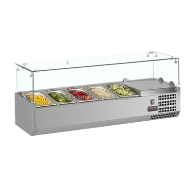 Commercial Countertop Stainless Steel Salad Chiller Display Prep Table Top Display Refrigerator Salad Bar Showcase With CE
