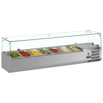 Commercial Countertop Stainless Steel Salad Chiller Display Prep Table Top Display Refrigerator Salad Bar Showcase With CE