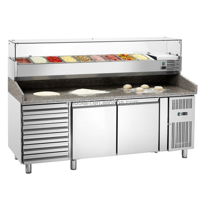 Slotted Fresh-Keeping Salad Bar Display Counter Table Workbench Pizza Prep Cold Table Top Undercounter Fridge