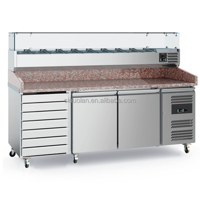 Marble Top And Professional Stainless Steel Pizza Prep Table/pizza Display Refrigerator/refrigerated Pizza Counter