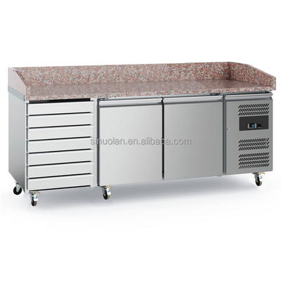 Marble Top And Professional Stainless Steel Pizza Prep Table/pizza Display Refrigerator/refrigerated Pizza Counter