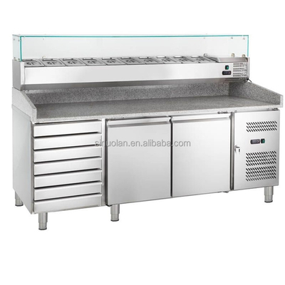 Professional Stainless Steel And Marble Top Pizza Prep Table/pizza Display Refrigerator/refrigerated Pizza Counter