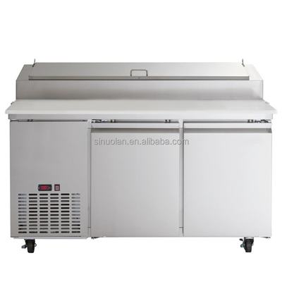 Good Quality 2 Door Salad Prep Table For Pizza 304 Stainless Steel Commercial Kitchen