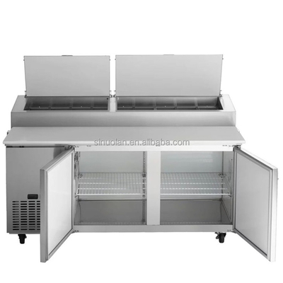 Good Quality 2 Door Salad Prep Table For Pizza 304 Stainless Steel Commercial Kitchen