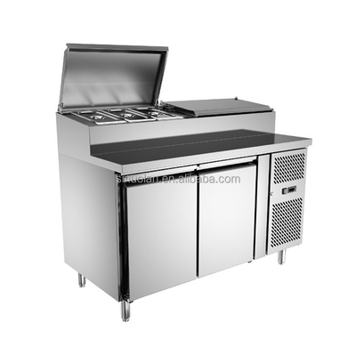 High Quality Commercial Stainless Steel Restaurant Work Bench 2 Doors Pizza Counter Refrigerator For Restaurant Hotel
