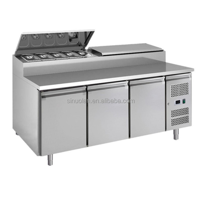 1800mm Stainless Steel 3 Doors Pizza Prep Table Salad Bar Refrigerator Salad Prep Counter