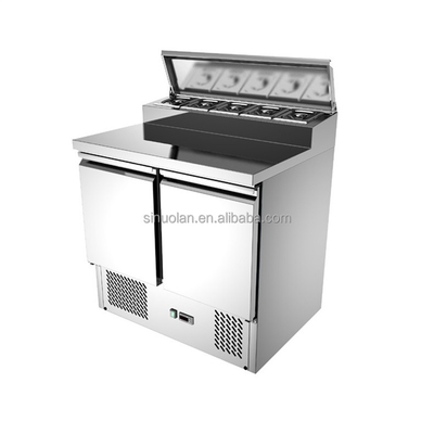 Fan Cooling Double Door Stainless Steel Commercial Table Refrigerator Countertop Refrigerated Prep Table