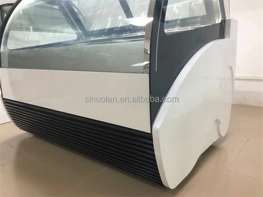 Curved Glass Door Countertop Display Freezer Ice Cream Fridge Machine 10 Pans Storage Container