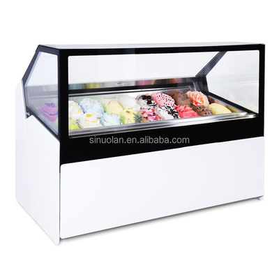 Stainless Steel Scoop Ice Cream Display Case Hard Showcase Vertical Upright Glassfreezer