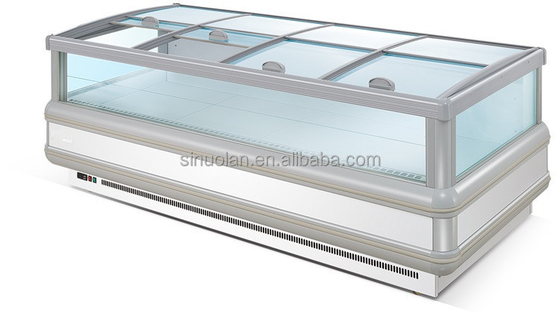 Hot Sale Commercial Island Freezer Chest Glass Freezers Curved Sliding Supermarket Island Display Deep Freezer