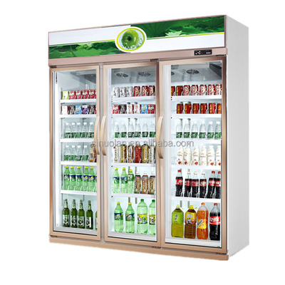 Commercial Upright 3 Glass Door Refrigerator Display Fridge Beverage Cooler Cold Drink Showcase For Supermarket