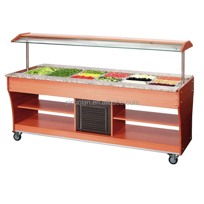 Commercial Marble Island Refrigerator Wooden Salad Bar Table Fruit Salad Showcase Freezer For Buffet