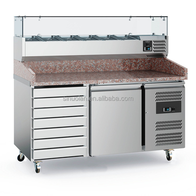 Marble Top And Professional Stainless Steel Pizza Prep Table/pizza Display Refrigerator/refrigerated Pizza Counter