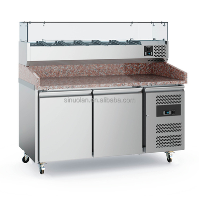 Marble Top And Professional Stainless Steel Pizza Prep Table/pizza Display Refrigerator/refrigerated Pizza Counter