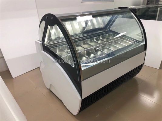 Curved Glass Door Countertop Display Freezer Ice Cream Fridge Machine 10 Pans Storage Container