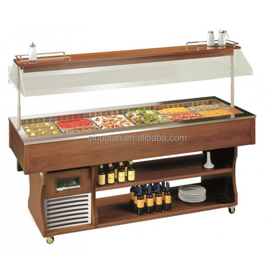 Commercial Refrigerated Wooden Salad Bar Refrigerator Salad Counter Display Fridge